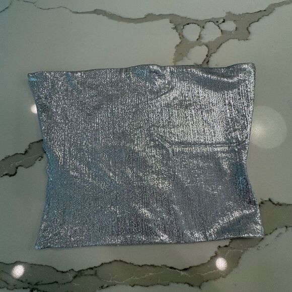 Shimmering Silver Metallic Fabric tube top - Picture 1 of 3
